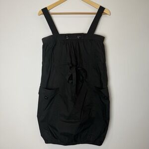 VTG Y2K Gorpcore Cargo Dress Size XS Black Utility Mini Cotton Jumper Bubble Hem